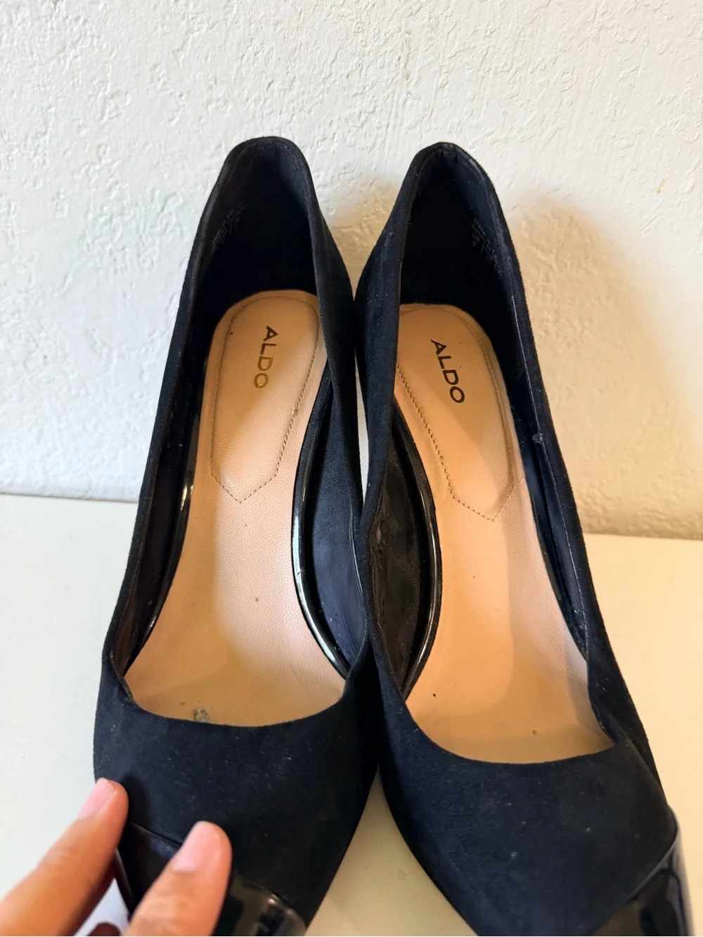 Aldo Black Suede Pumps with Patent Toe
